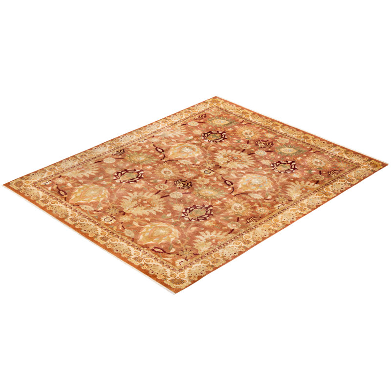 Handmade Rectangular 8' x 10' Wool Area Rug in Warm Tones