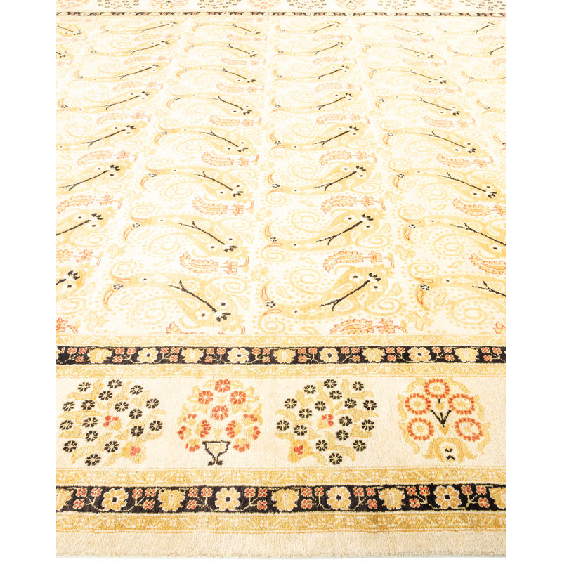 Hand-Knotted Ivory Wool Artisanal Area Rug, 9' x 12'