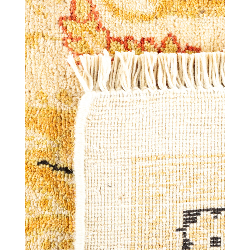 Hand-Knotted Ivory Wool Artisanal Area Rug, 9' x 12'