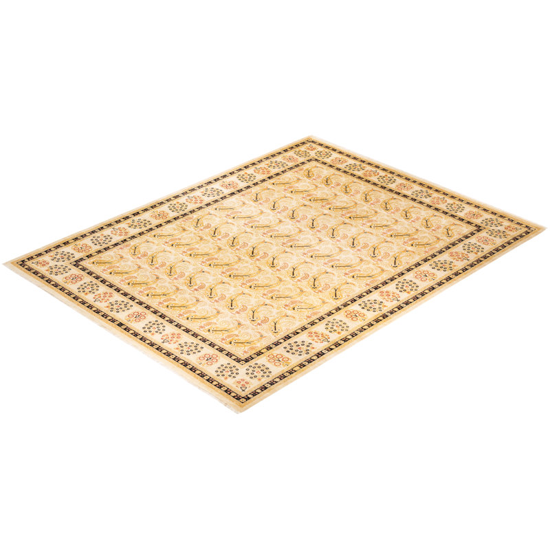 Hand-Knotted Ivory Wool Artisanal Area Rug, 9' x 12'
