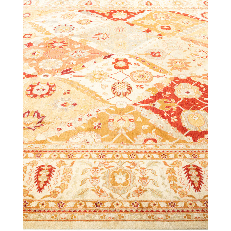 Handmade Ivory and Multicolor Wool Rectangular Area Rug