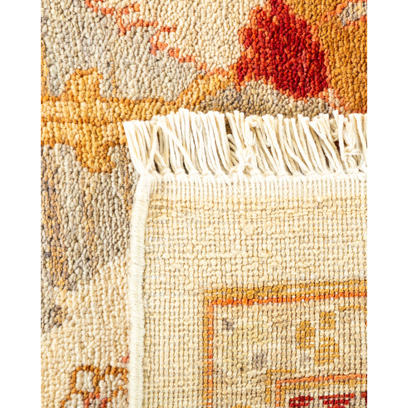 Handmade Ivory and Multicolor Wool Rectangular Area Rug