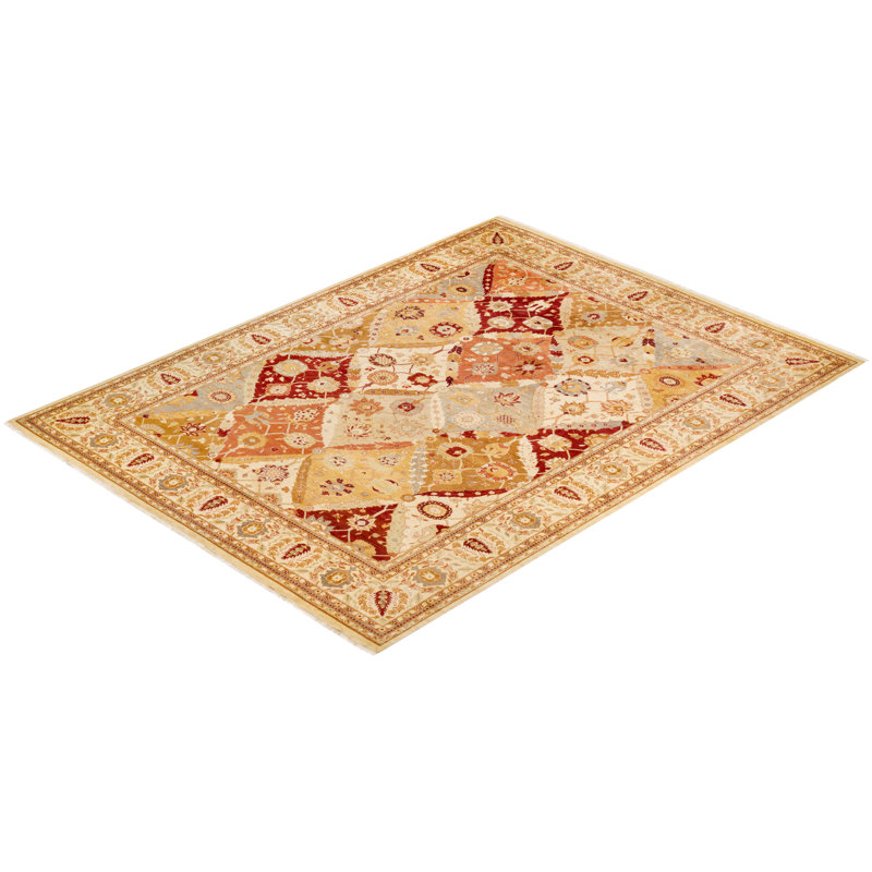 Handmade Ivory and Multicolor Wool Rectangular Area Rug