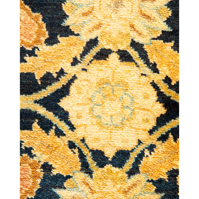 Hand-Knotted Blue and Beige Wool Rectangular Area Rug