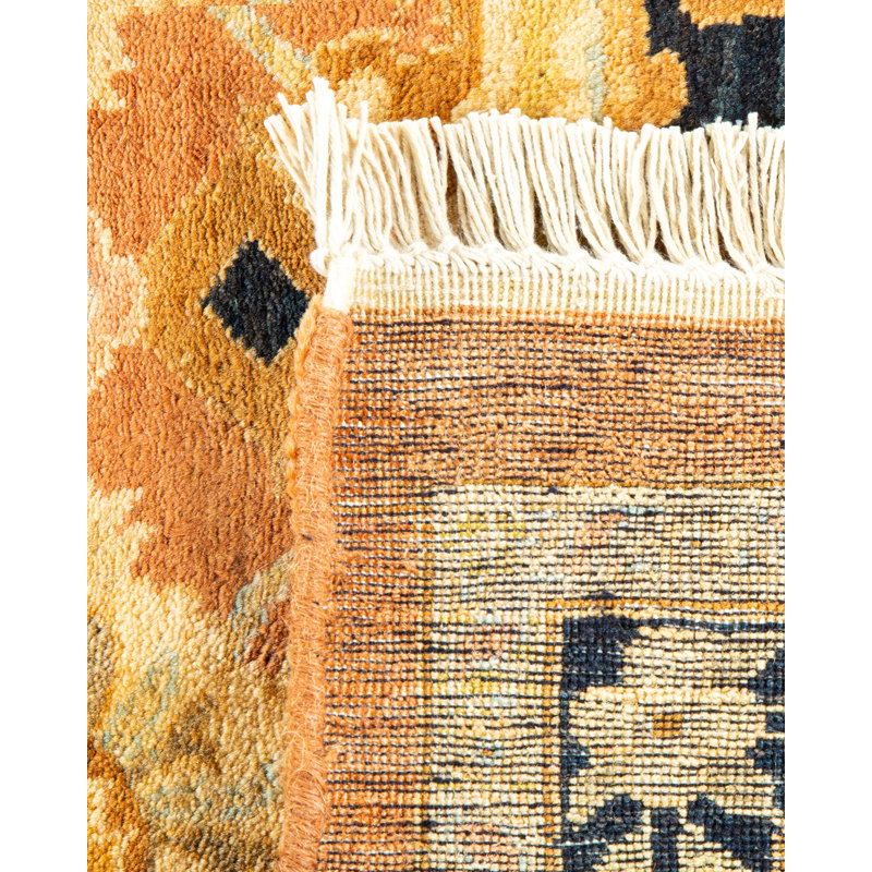 Hand-Knotted Blue and Beige Wool Rectangular Area Rug