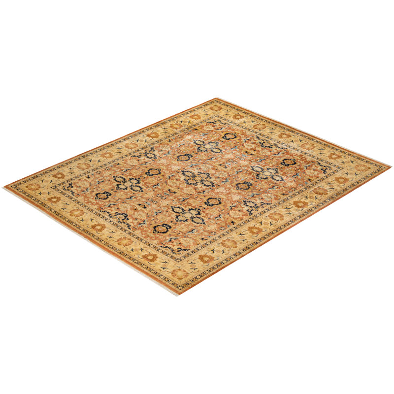 Hand-Knotted Blue and Beige Wool Rectangular Area Rug