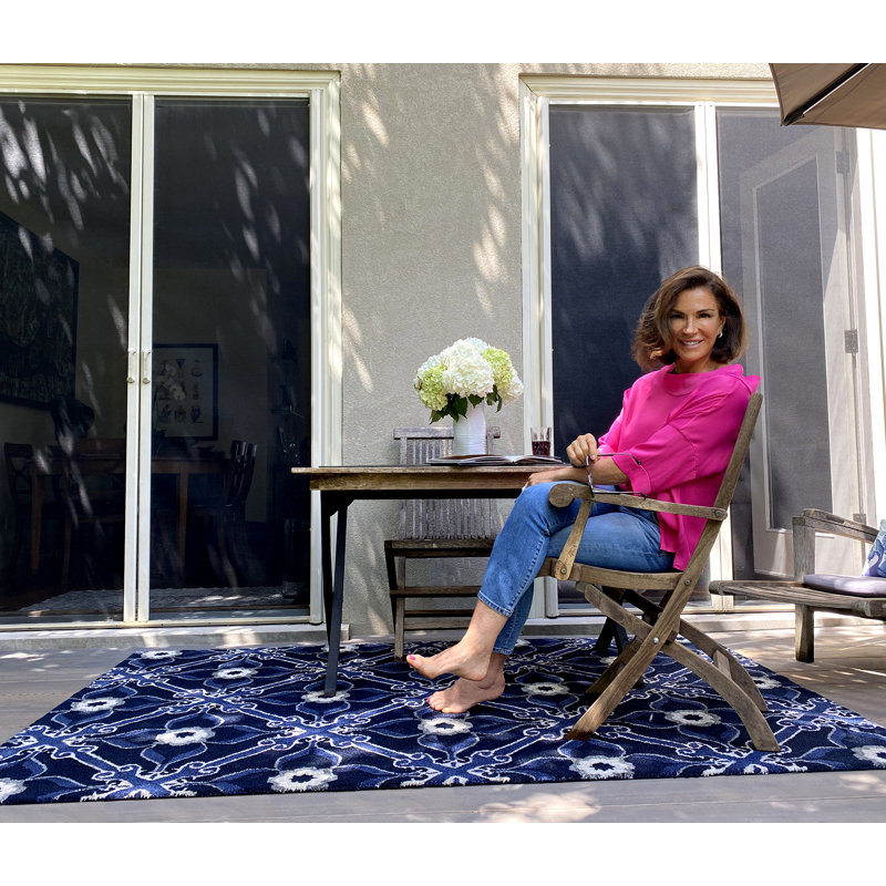 Ivory Peranakan Tile Hand-Tufted Synthetic Area Rug, 9'6" x 13'