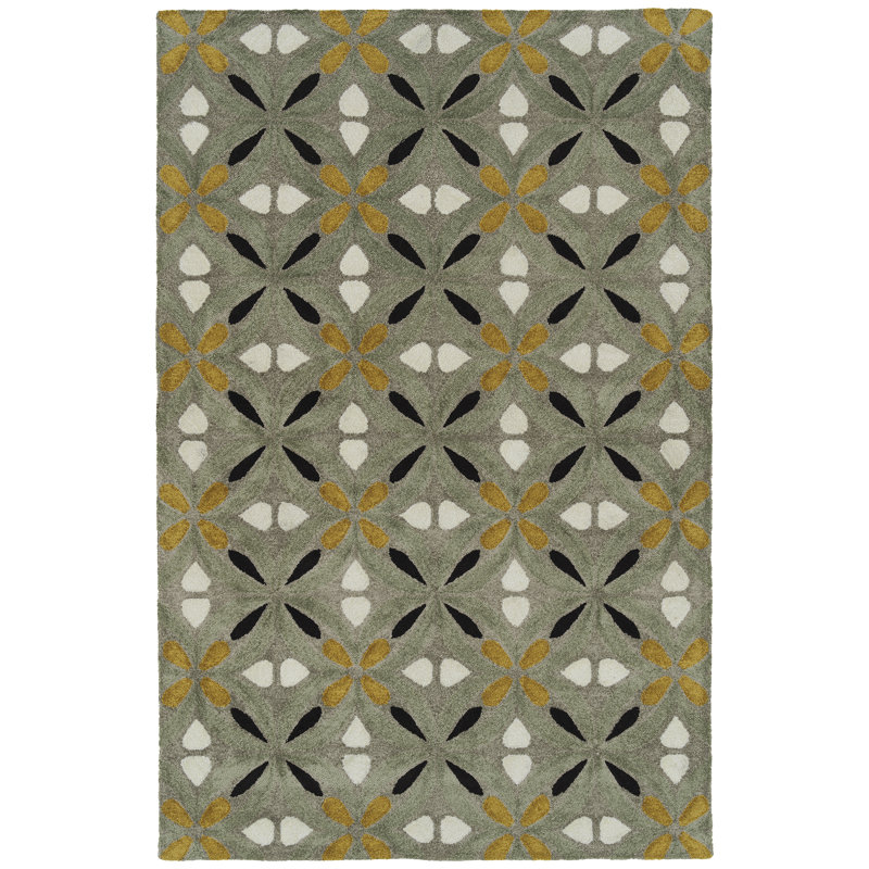 Hand-Tufted Peranakan Tile 8' x 10' Gray Synthetic Area Rug