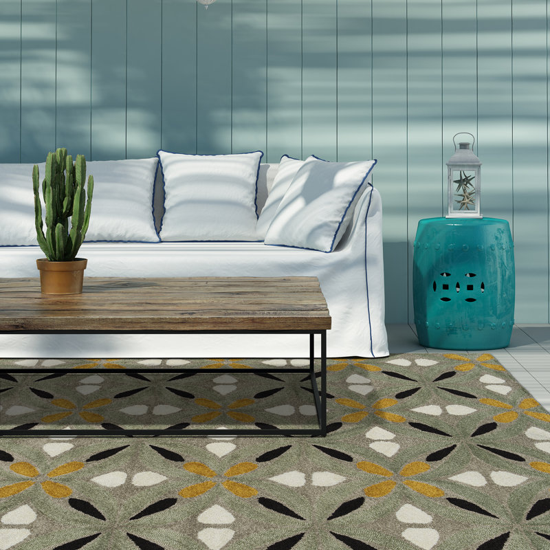 Hand-Tufted Peranakan Tile 8' x 10' Gray Synthetic Area Rug