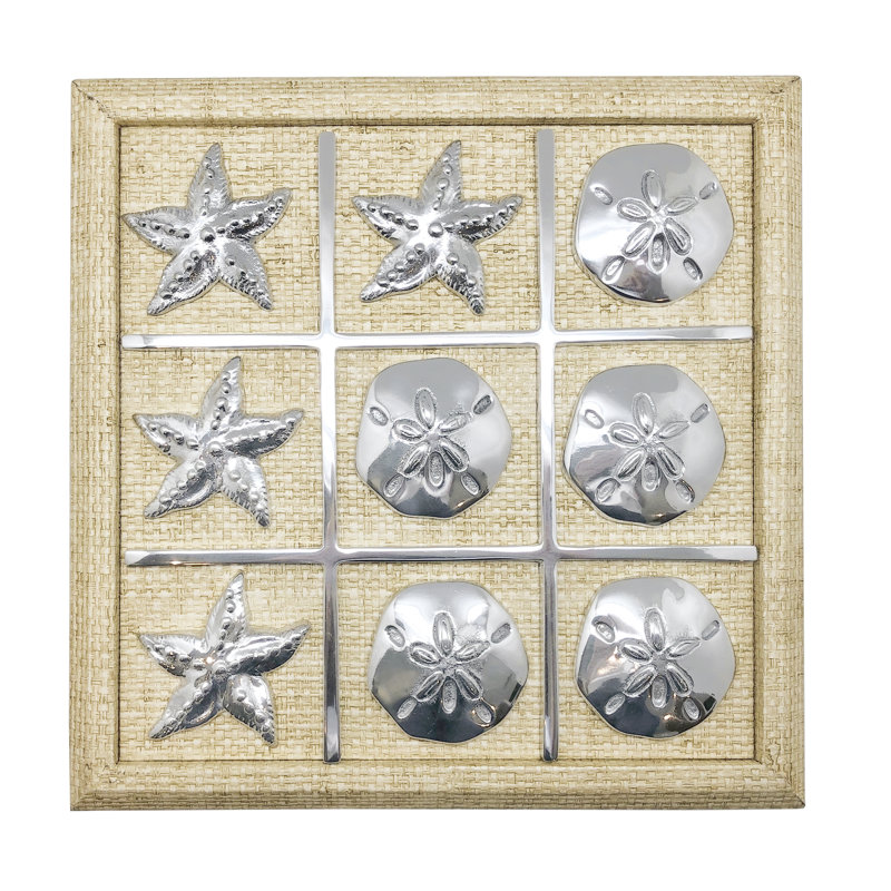 Sand Faux Grass Cloth Tic Tac Toe Set with Aluminum Pieces