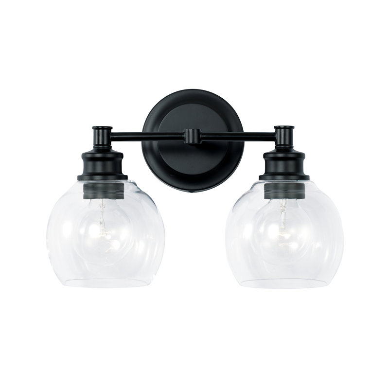 Matte Black and Clear Glass 2-Light Dimmable Vanity Fixture