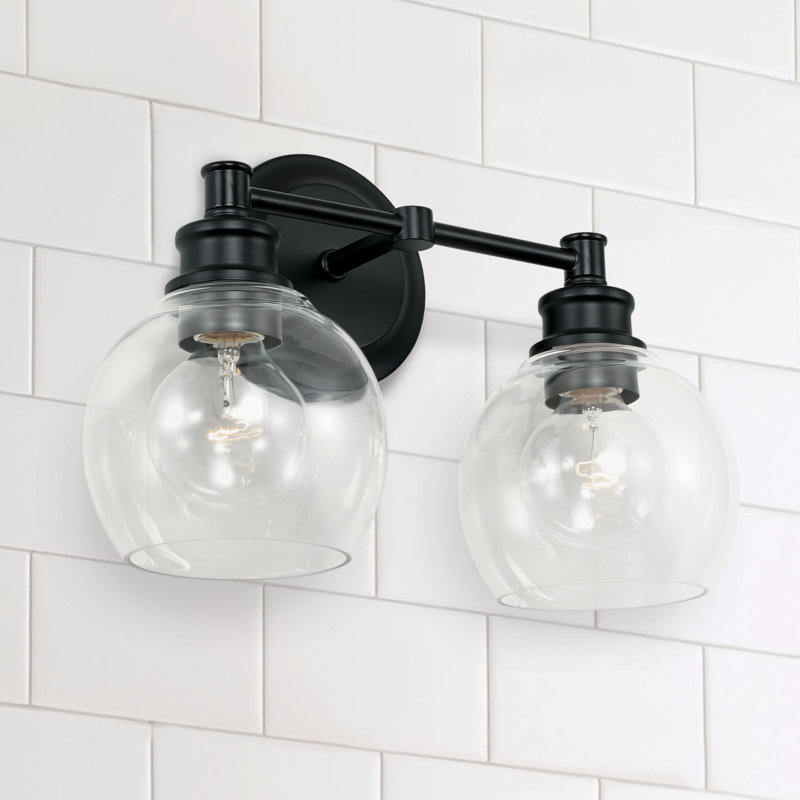 Matte Black and Clear Glass 2-Light Dimmable Vanity Fixture