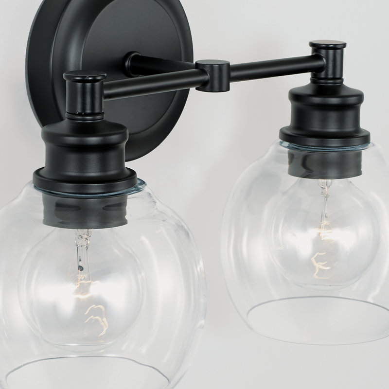 Matte Black and Clear Glass 2-Light Dimmable Vanity Fixture