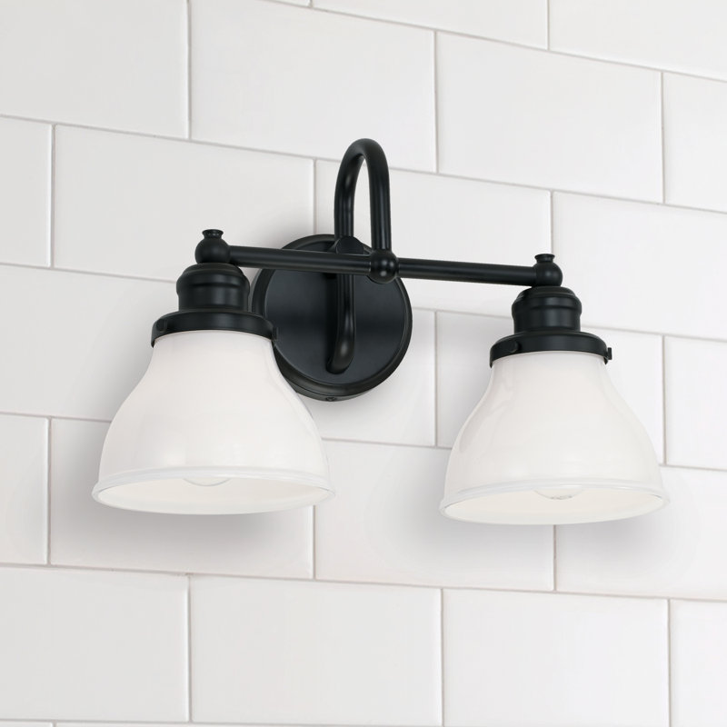 Matte Black 2-Light Vanity Fixture with Milk Glass Shades