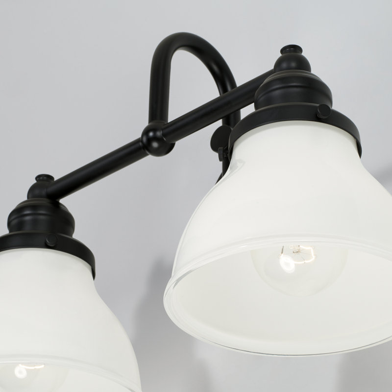 Matte Black 2-Light Vanity Fixture with Milk Glass Shades