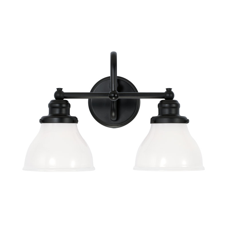 Matte Black 2-Light Vanity Fixture with Milk Glass Shades
