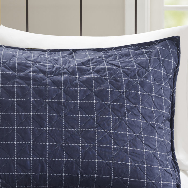 Green and Navy Reversible Microfiber Full Quilt Set