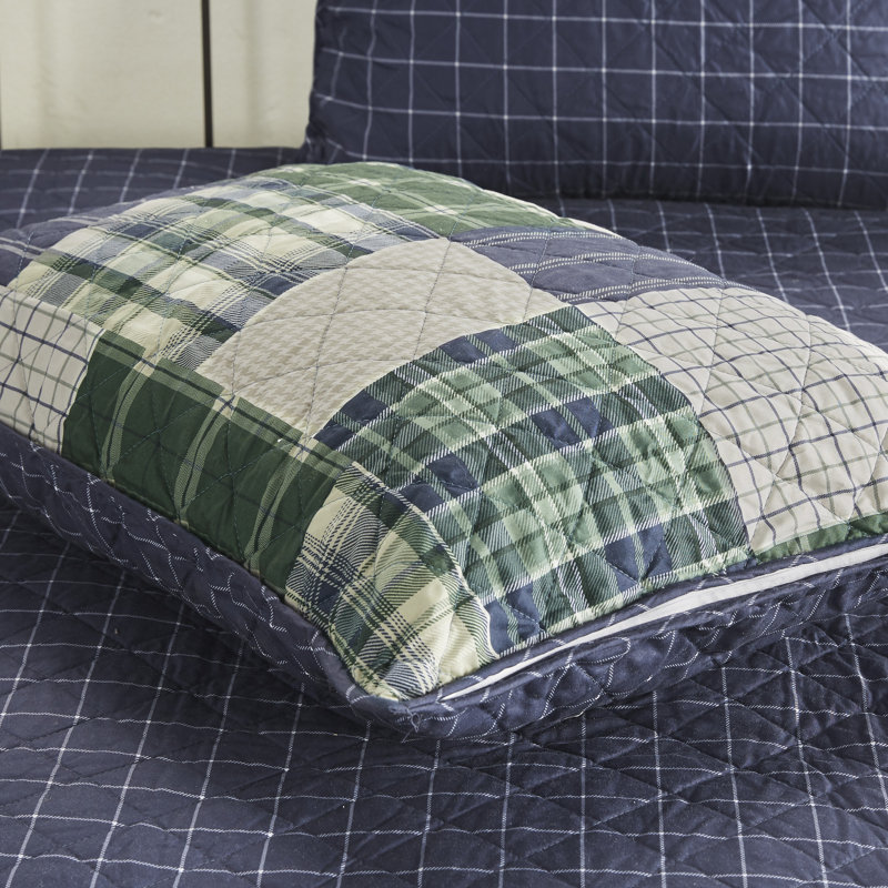 Green and Navy Reversible Microfiber Full Quilt Set