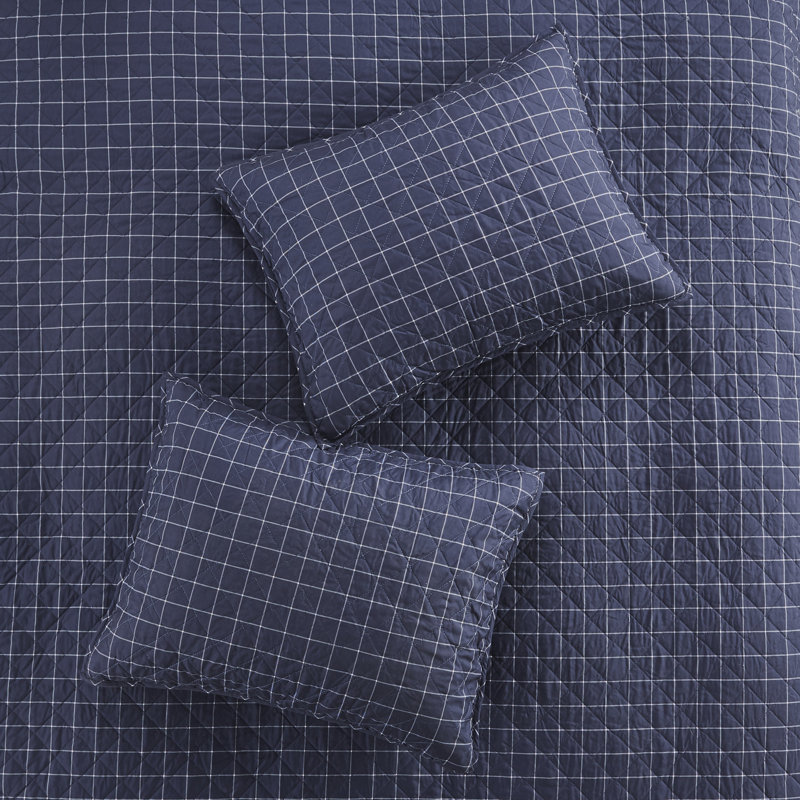 Green and Navy Reversible Microfiber Full Quilt Set