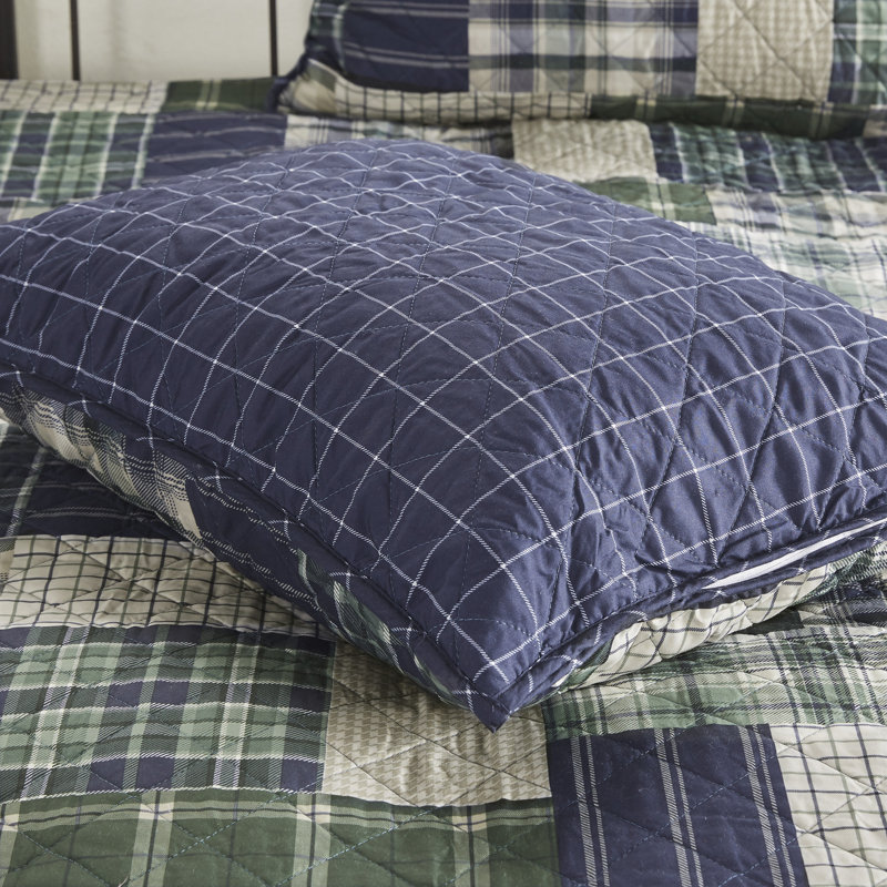 Green and Navy Reversible Microfiber Full Quilt Set