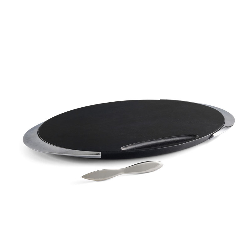 Cozzolino Modern Noir Acacia Wood & Alloy Cheese Board Set with Knife