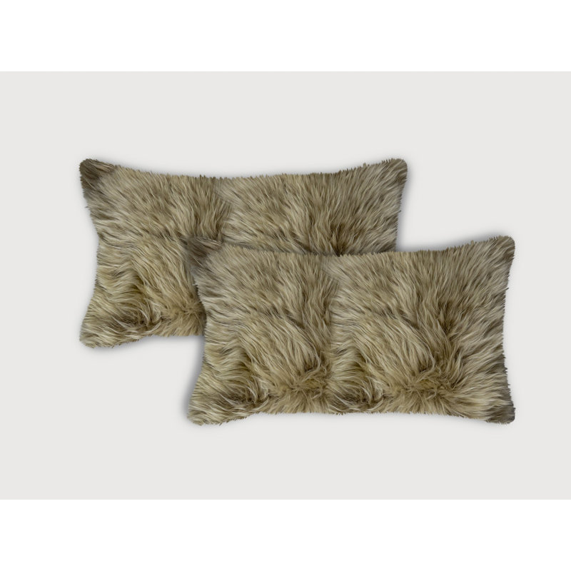 Taupe Sheepskin Rectangular Throw Pillow Set