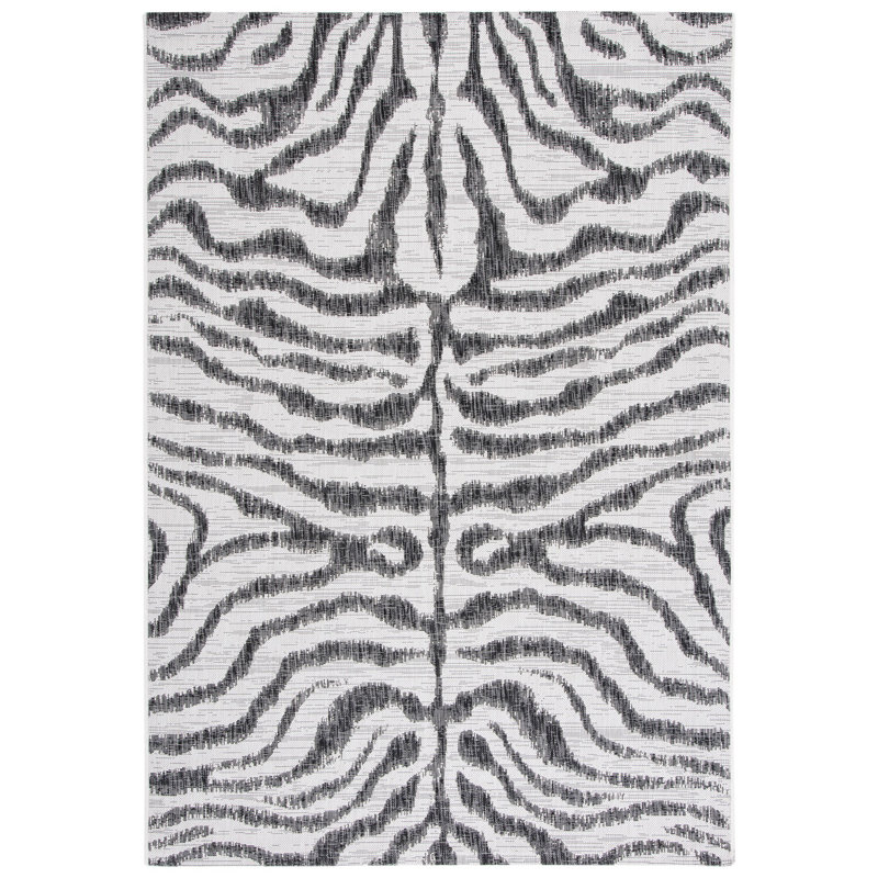 Ivory and Black Animal Print Indoor/Outdoor Rug