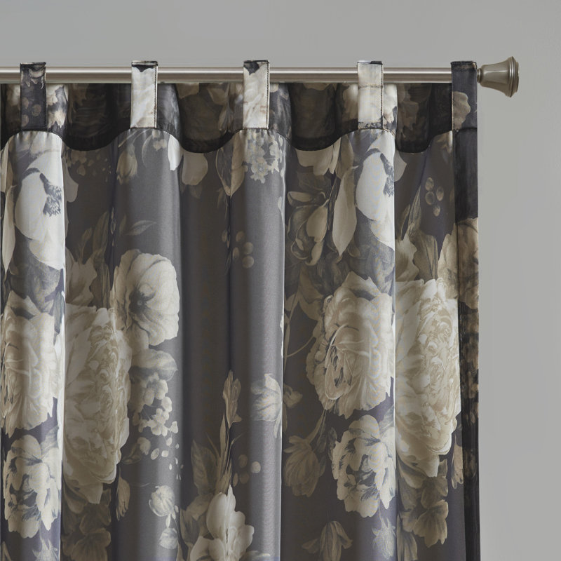 White Floral Sheer Rod Pocket Back Tab Curtain Panel