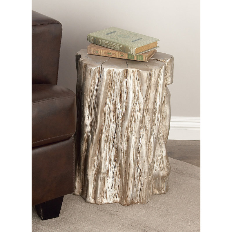Silver Tree Trunk Inspired Round Fiberglass Accent Stool 13" x 19"