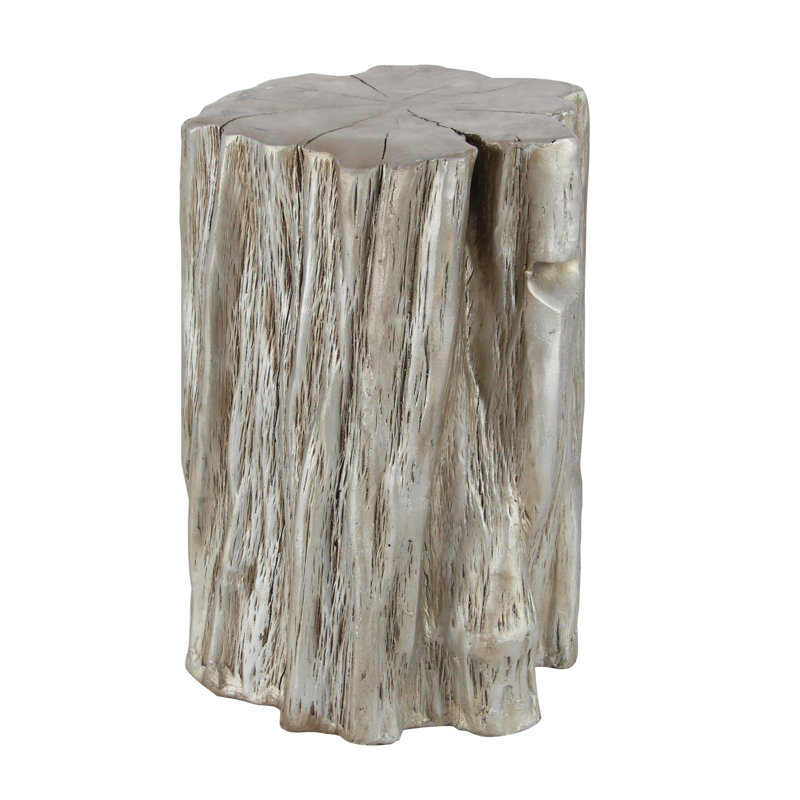 Silver Tree Trunk Inspired Round Fiberglass Accent Stool 13" x 19"