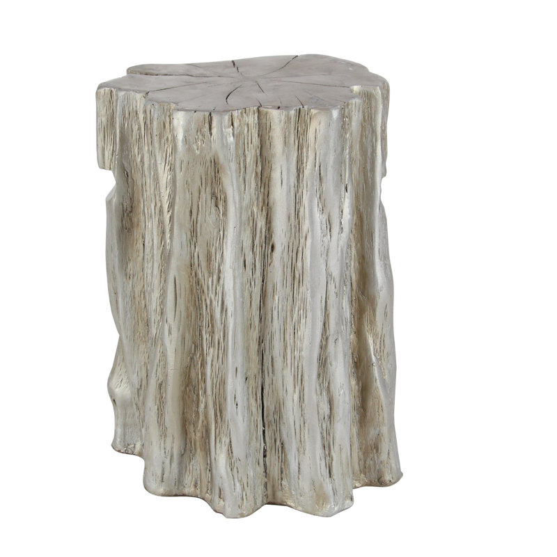 Silver Tree Trunk Inspired Round Fiberglass Accent Stool 13" x 19"
