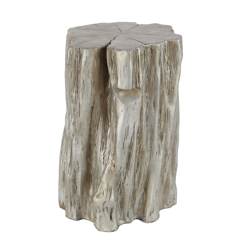 Silver Tree Trunk Inspired Round Fiberglass Accent Stool 13" x 19"