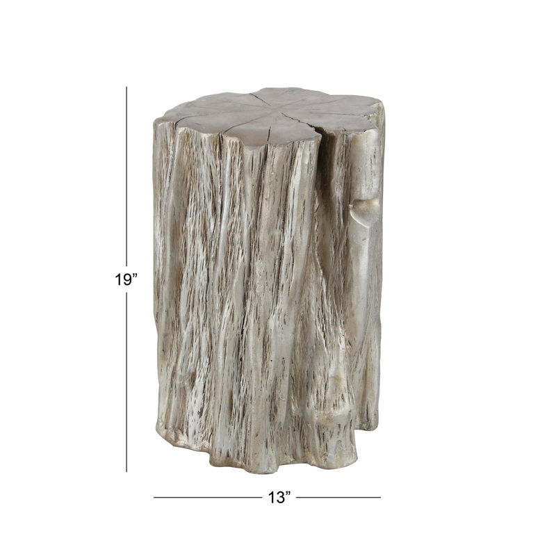Silver Tree Trunk Inspired Round Fiberglass Accent Stool 13" x 19"