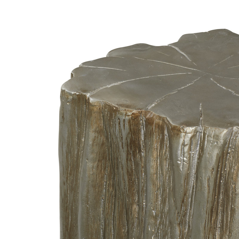 Silver Tree Trunk Inspired Round Fiberglass Accent Stool 13" x 19"