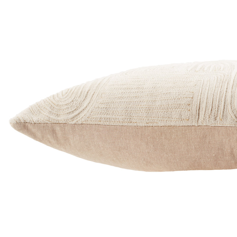 Ivory Embroidered Cotton Rectangular Lumbar Pillow