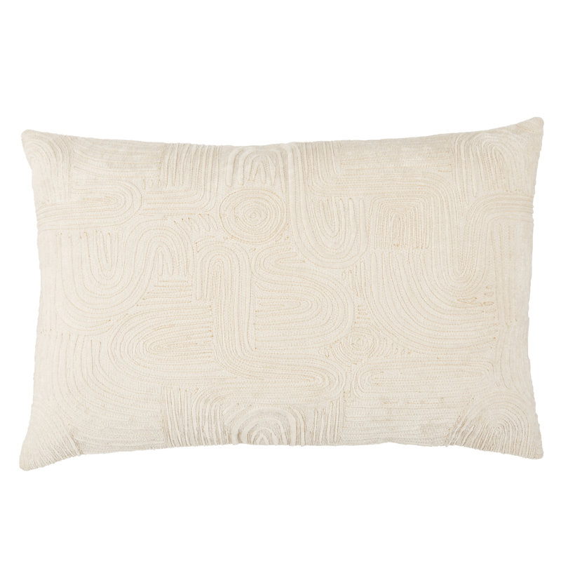 Ivory Embroidered Cotton Rectangular Lumbar Pillow