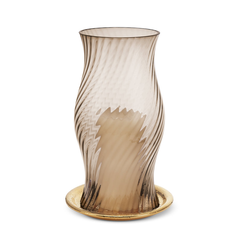 Artisan Taupe Ceramic Tabletop Hurricane with Sandy Shamot Base