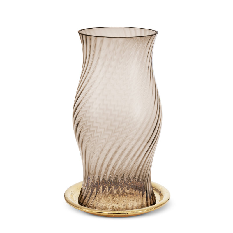Artisan Taupe Ceramic Tabletop Hurricane with Sandy Shamot Base