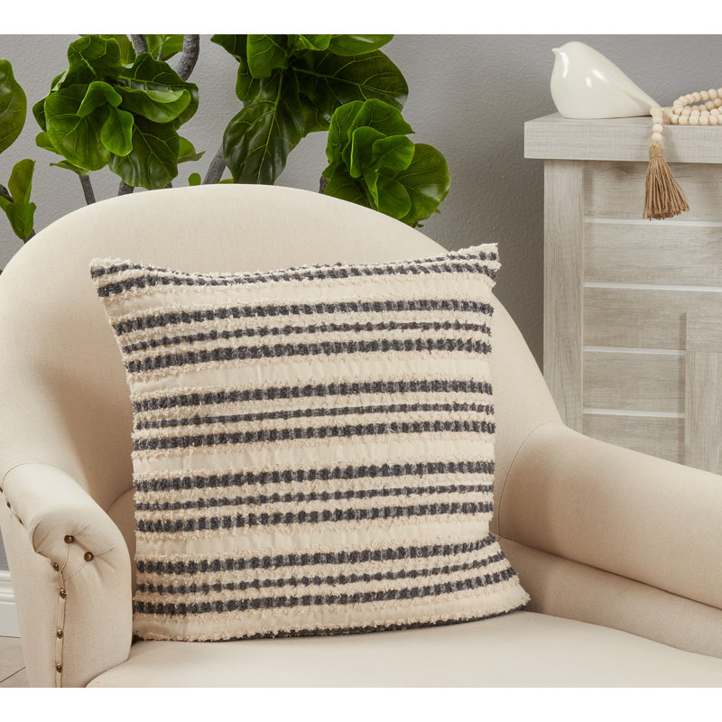 Classic Black and White Striped Cotton Throw Pillow Cover