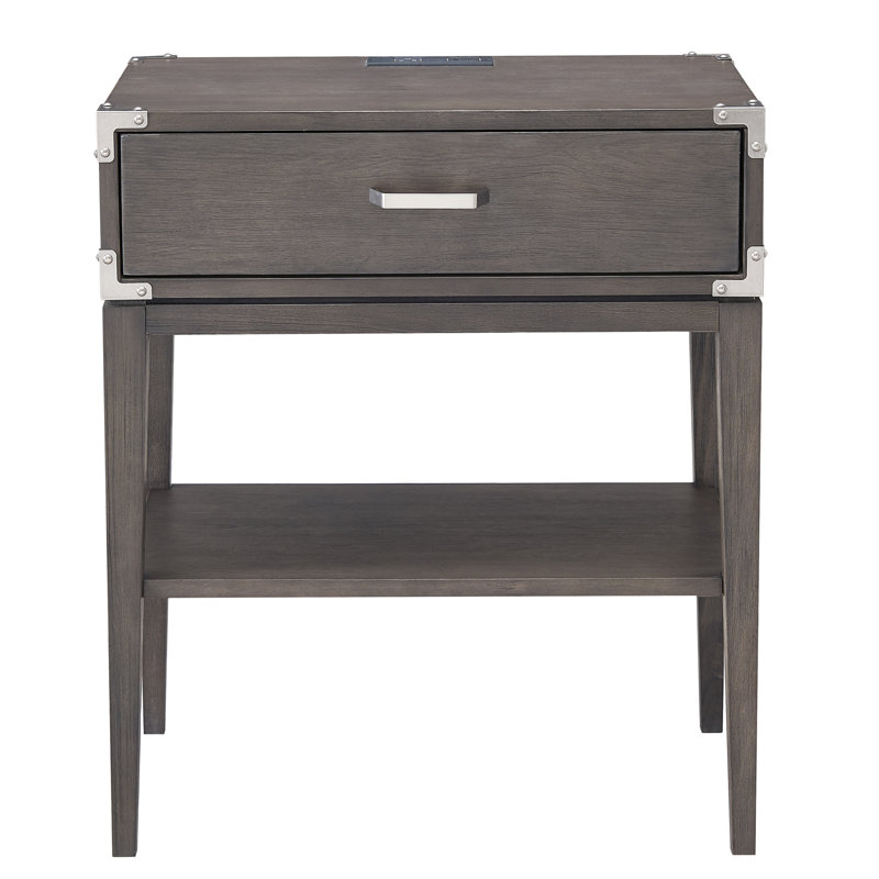 Beckett Anthracite Solid Wood Nightstand with USB Charging Port