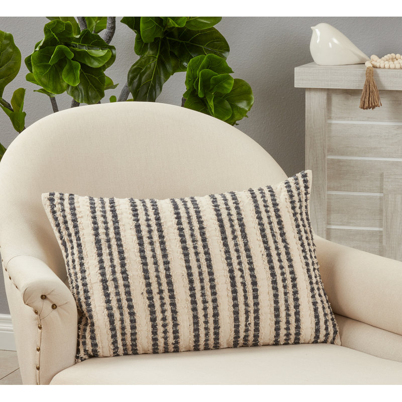 Black & White Striped 100% Cotton 16" x 24" Pillow Cover