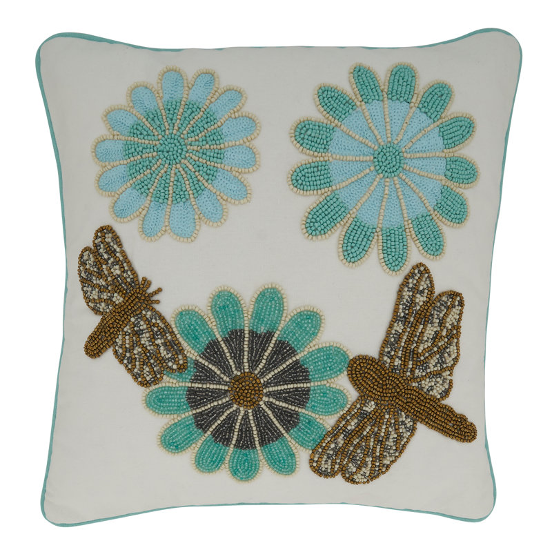Ethereal Pastel Beaded Flower 16" Cotton Pillow Cover