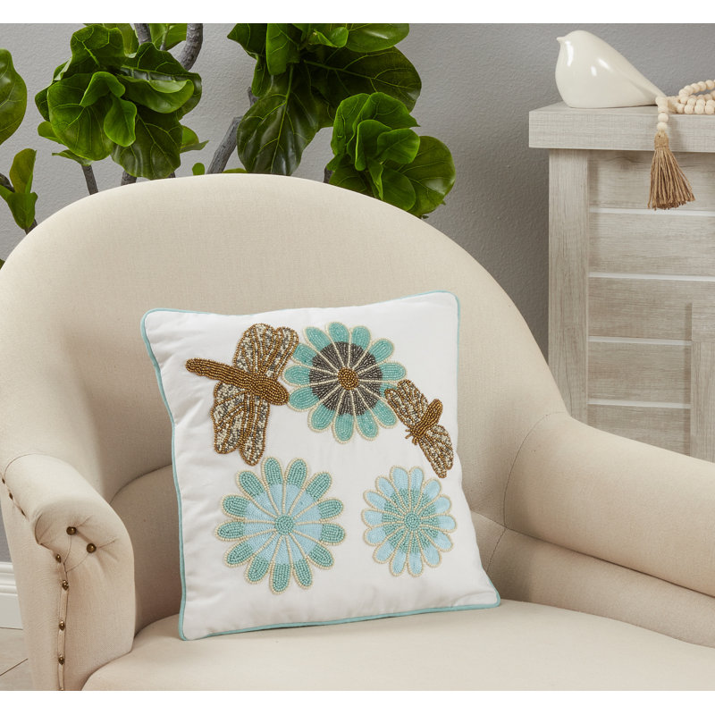 Ethereal Pastel Beaded Flower 16" Cotton Pillow Cover