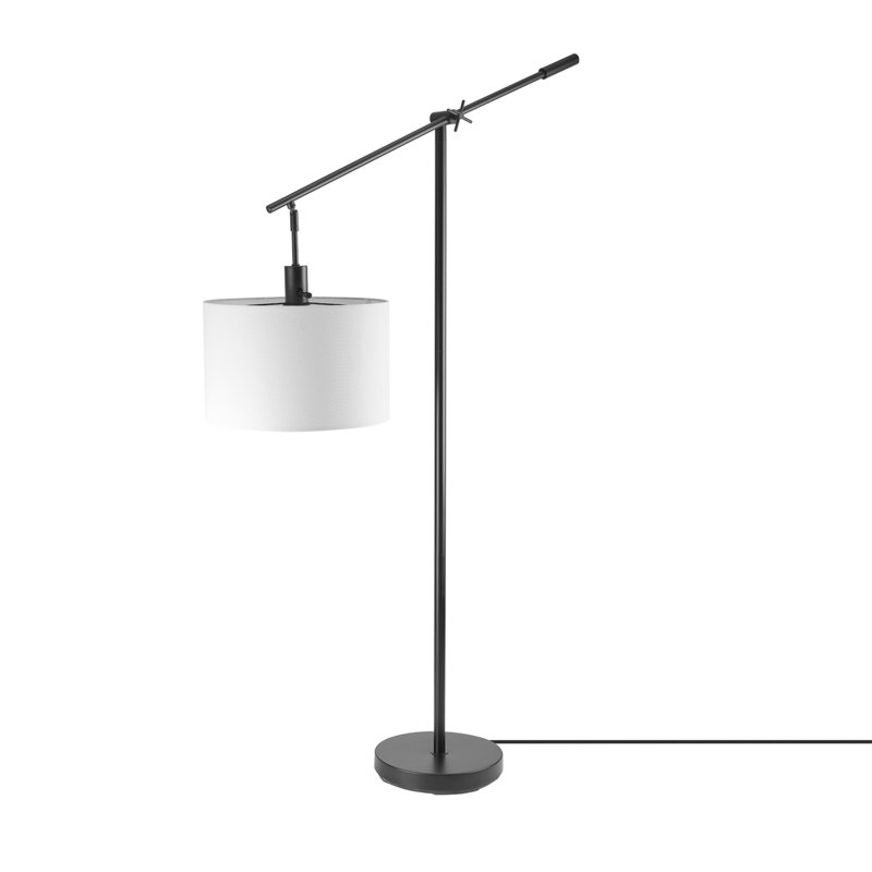 Avellino Matte Black Adjustable Floor Lamp with White Linen Shade