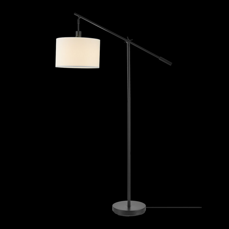 Avellino Matte Black Adjustable Floor Lamp with White Linen Shade