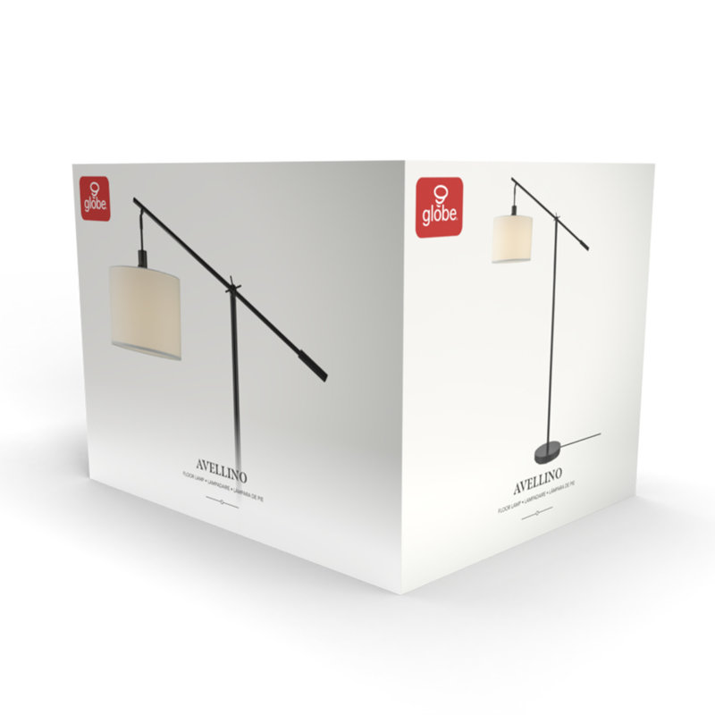 Avellino Matte Black Adjustable Floor Lamp with White Linen Shade