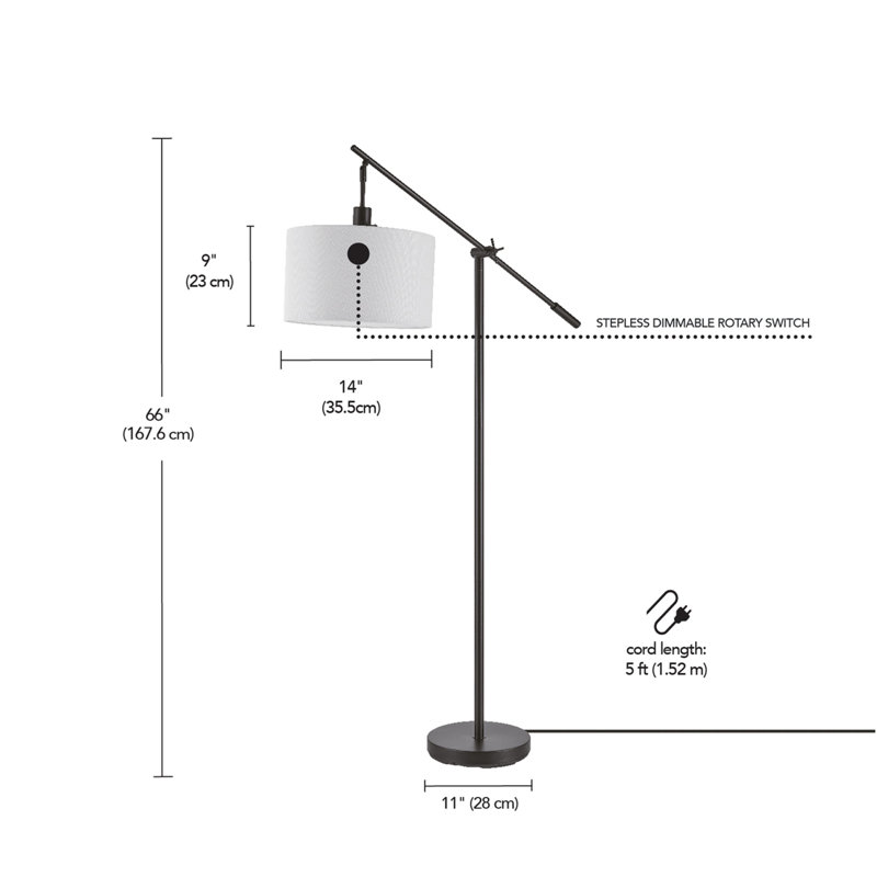 Avellino Matte Black Adjustable Floor Lamp with White Linen Shade