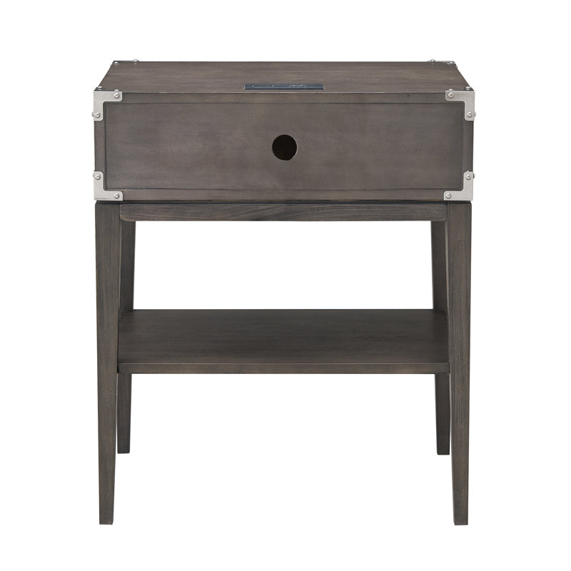 Beckett Anthracite Solid Wood Nightstand with USB Charging Port