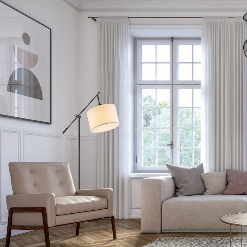Avellino Matte Black Adjustable Floor Lamp with White Linen Shade