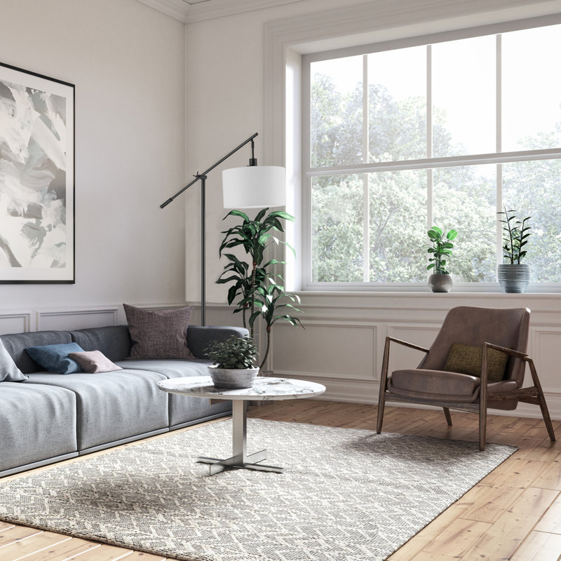Avellino Matte Black Adjustable Floor Lamp with White Linen Shade